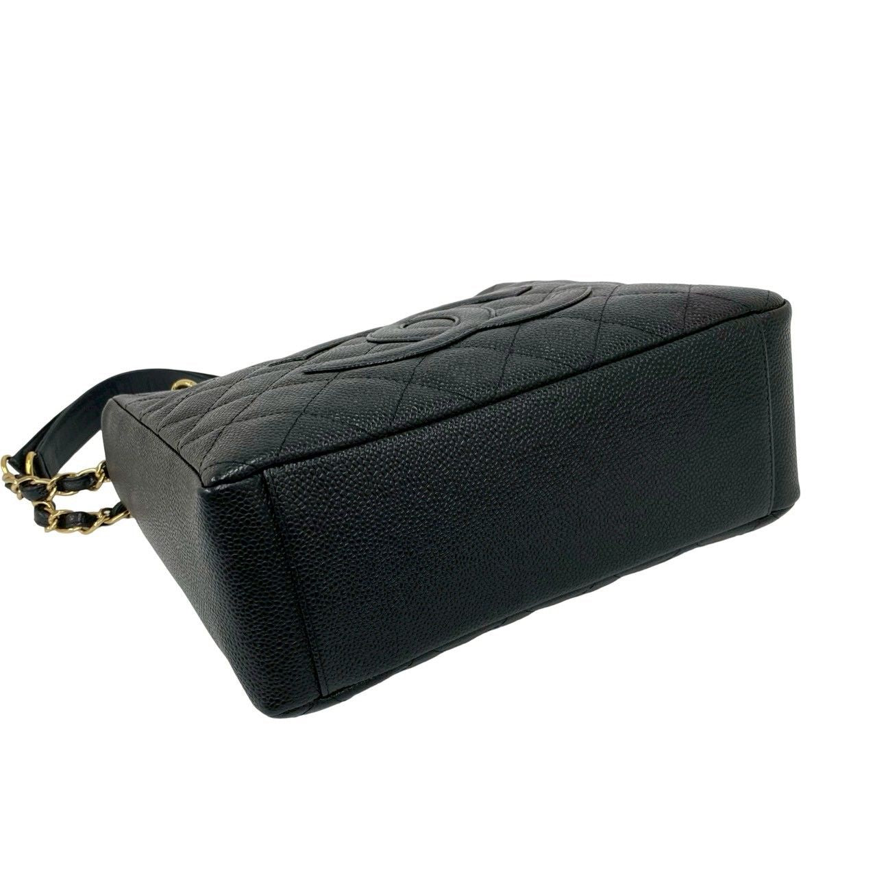 Chanel Box Card with Petite Shopping Tote PST CC Logo Caviar Leather Chain Black — view 7
