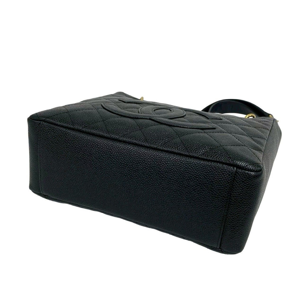 Chanel Box Card with Petite Shopping Tote PST CC Logo Caviar Leather Chain Black — view 8
