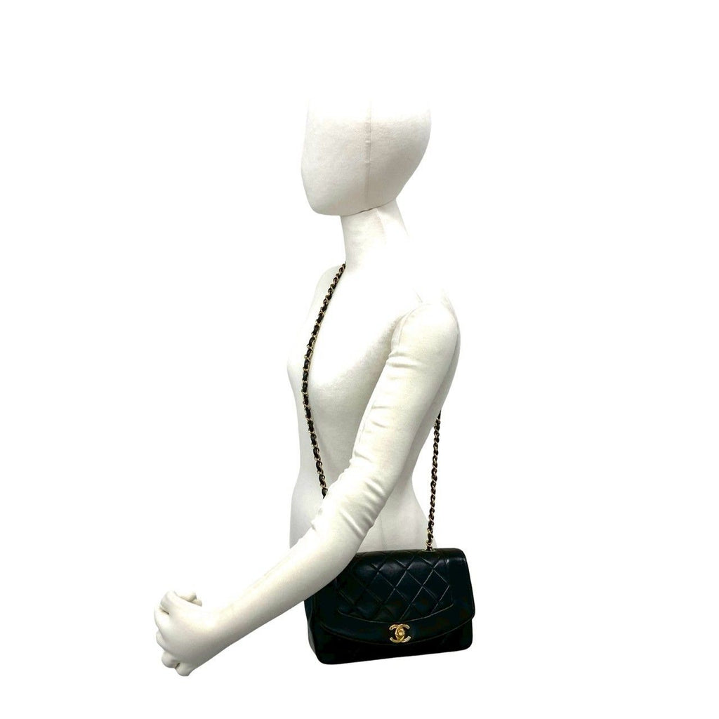 Chanel With Card Diana Quilted CC Logo Lambskin Shoulder Bag Black — view 2