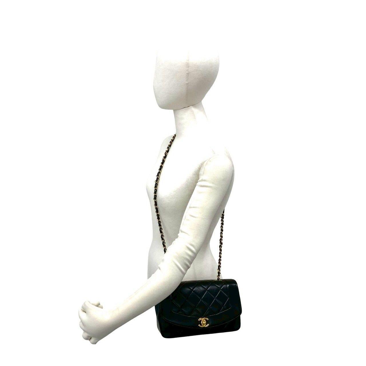Chanel With Card Diana Quilted CC Logo Lambskin Shoulder Bag Black — view 2