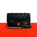 Chanel With Card Diana Quilted CC Logo Lambskin Shoulder Bag Black