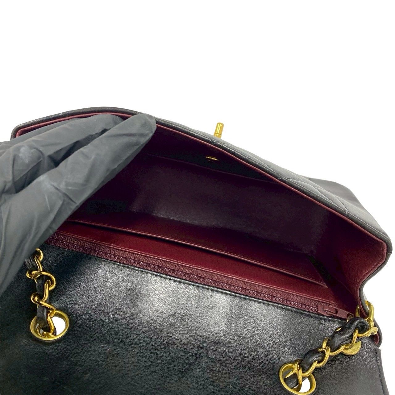 Chanel With Card Diana Quilted CC Logo Lambskin Shoulder Bag Black — view 9