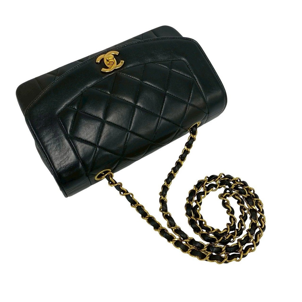Chanel With Card Diana Quilted CC Logo Lambskin Shoulder Bag Black — view 4