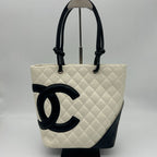 Chanel Cambon Line Tote CC Logo Soft Calf White Black