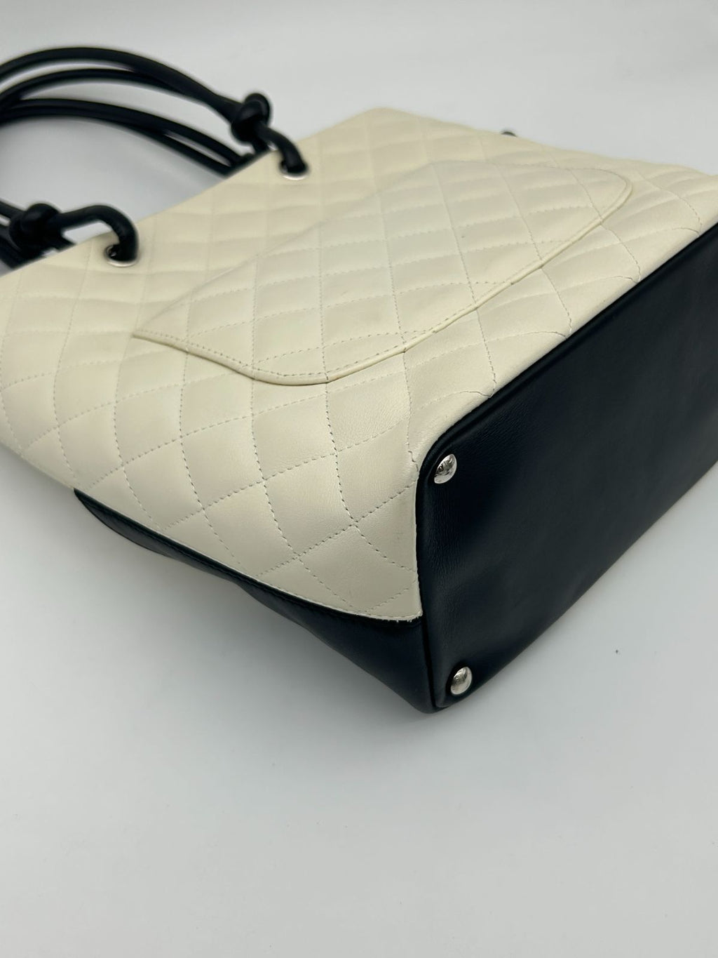 Chanel Cambon Line Tote CC Logo Soft Calf White Black — view 8
