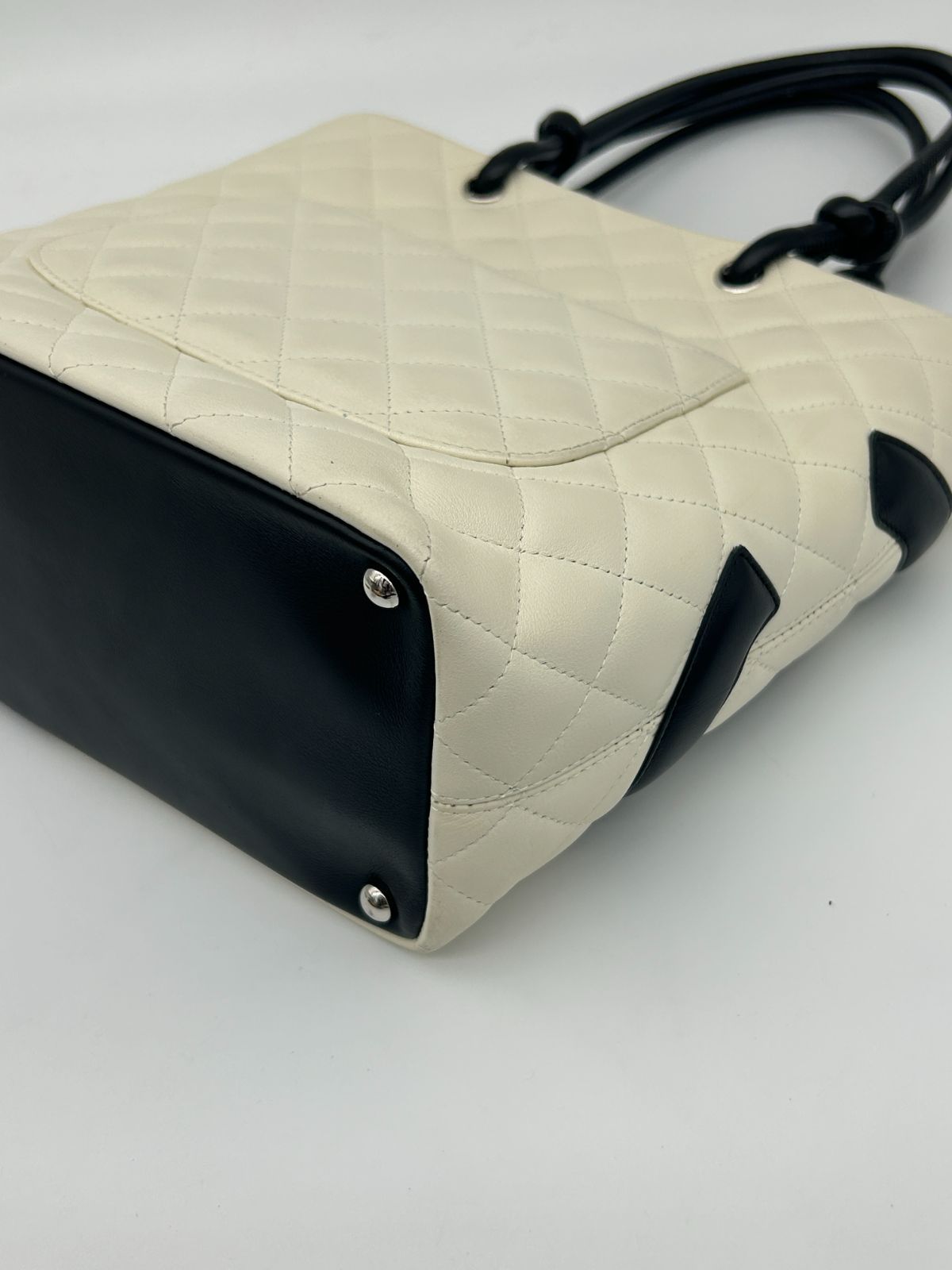 Chanel Cambon Line Tote CC Logo Soft Calf White Black — view 9