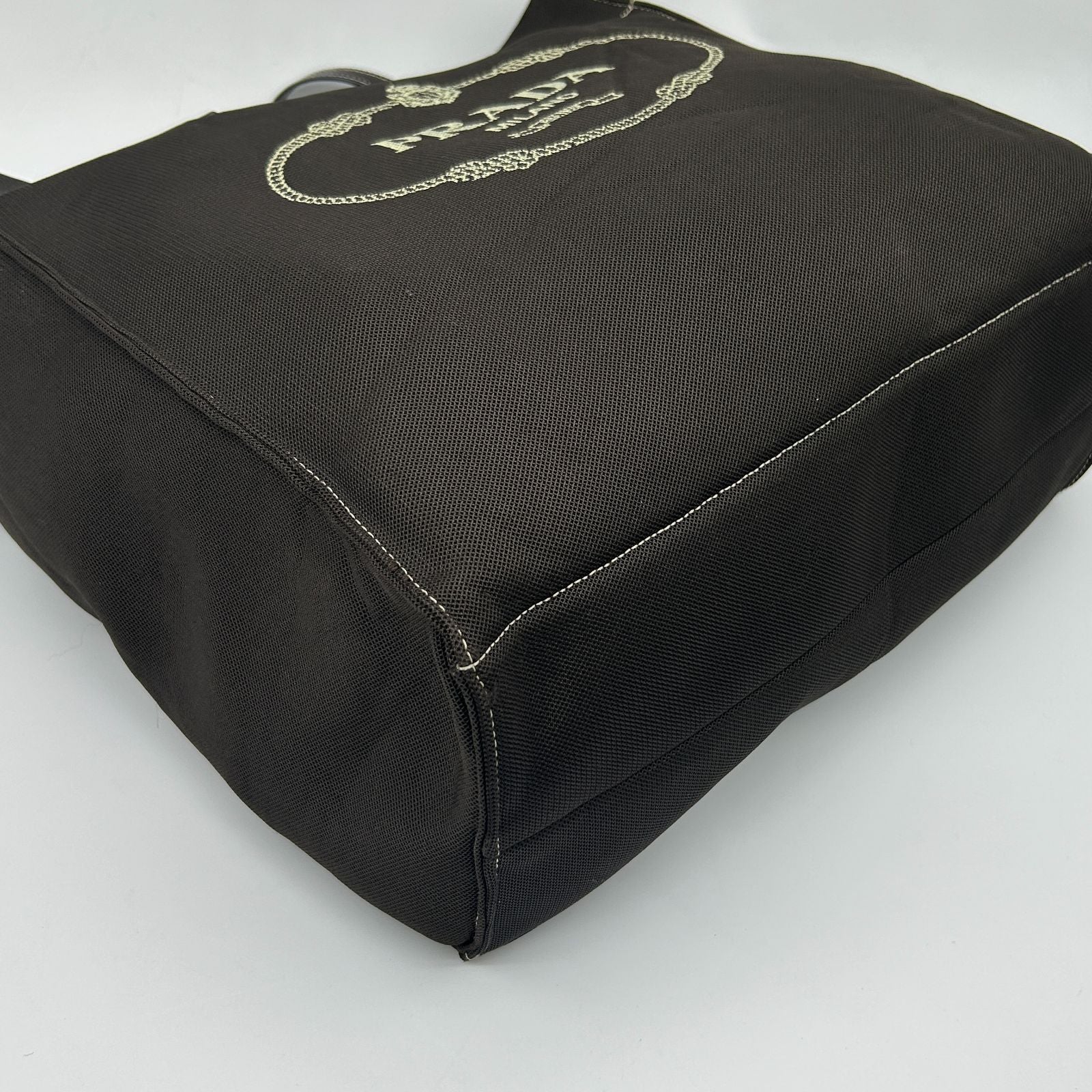 Prada Tote Shoulder Mesh Patent Leather Dark Brown — view 5