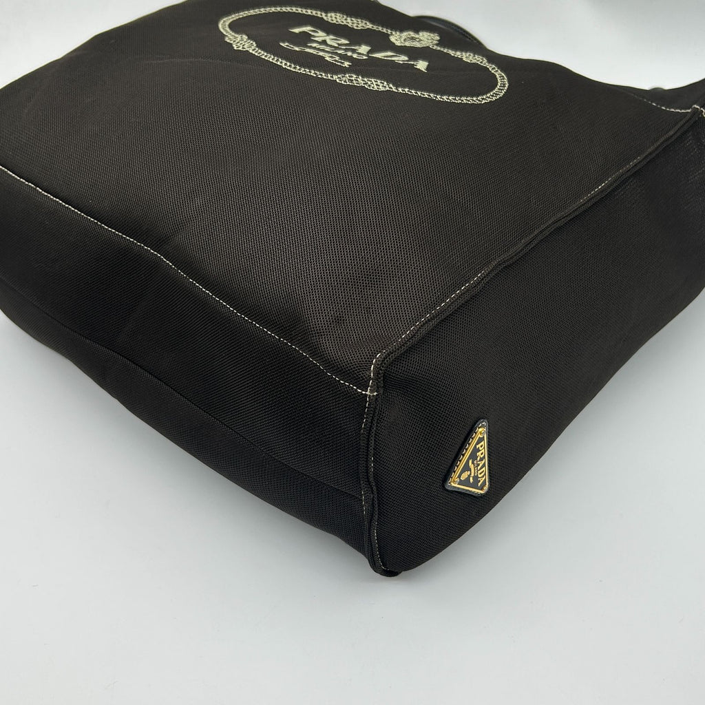 Prada Tote Shoulder Mesh Patent Leather Dark Brown — view 6