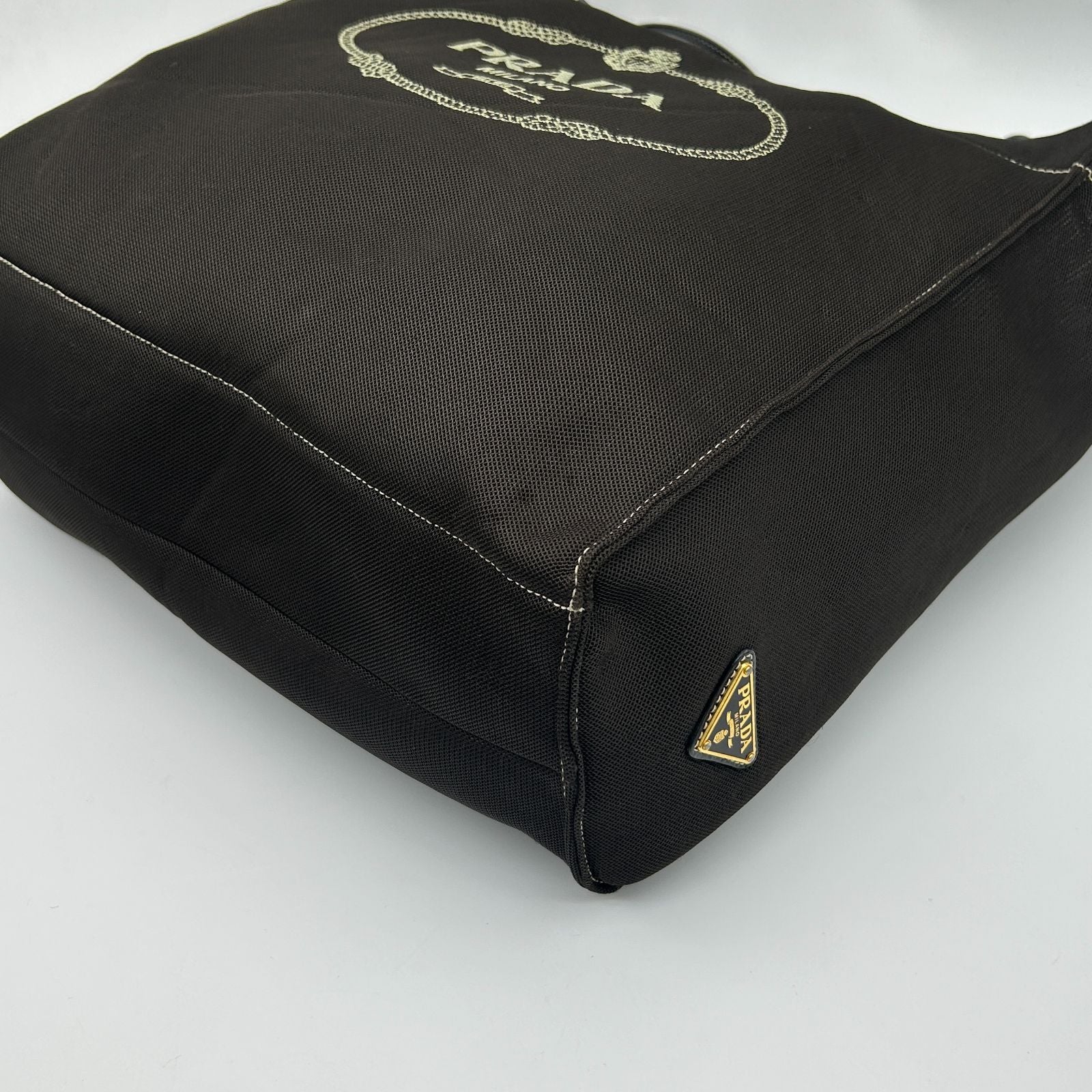 Prada Tote Shoulder Mesh Patent Leather Dark Brown — view 6