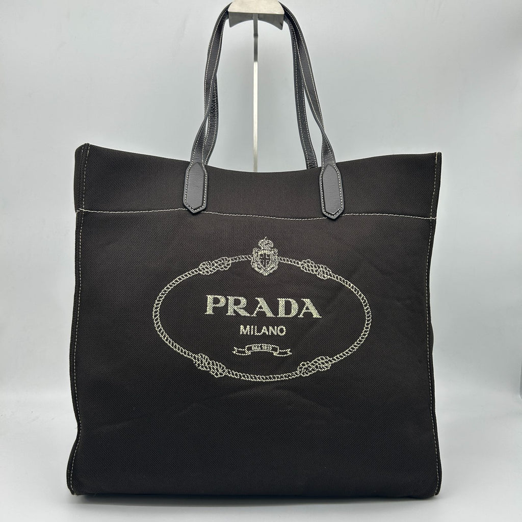 Prada Tote Shoulder Mesh Patent Leather Dark Brown