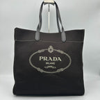 Prada Tote Shoulder Mesh Patent Leather Dark Brown