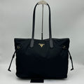 Prada Tote Shoulder Bag Nylon Leather Nero Black Silver