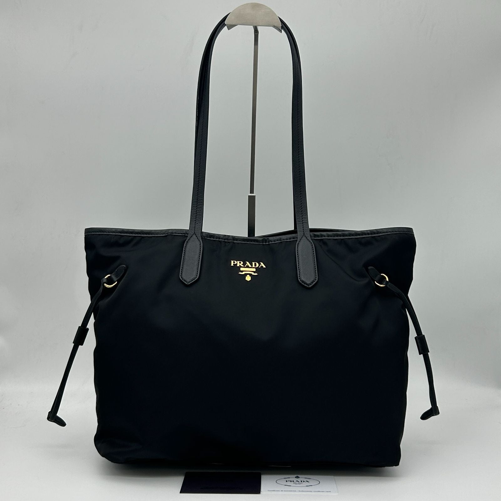 Prada Tote Shoulder Bag Nylon Leather Nero Black Silver