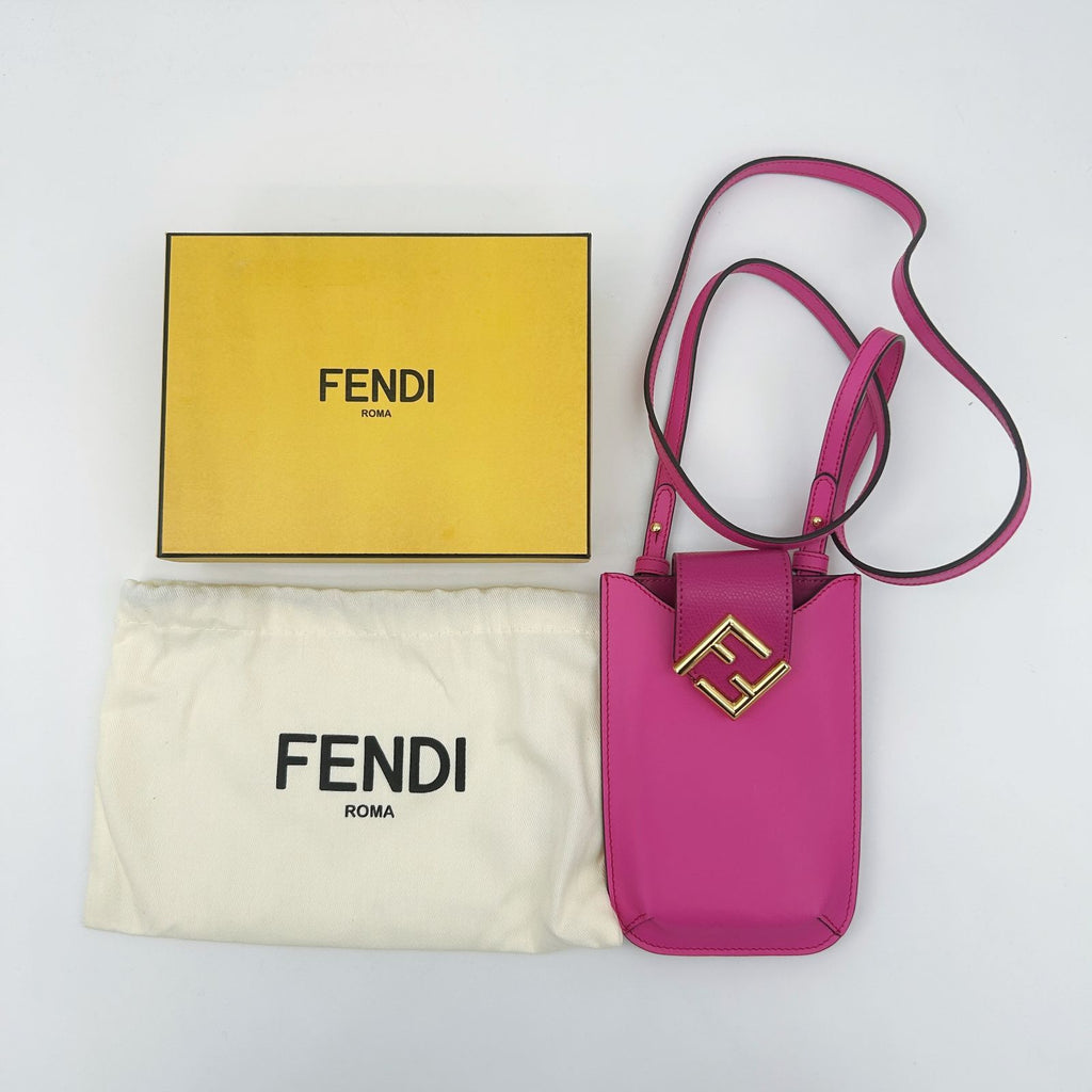 Fendi FF Diamond Phone Pouch Shoulder Bag Pink