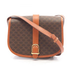 Celine Shoulder Bag Macadam Brown Dark Canvas Leather
