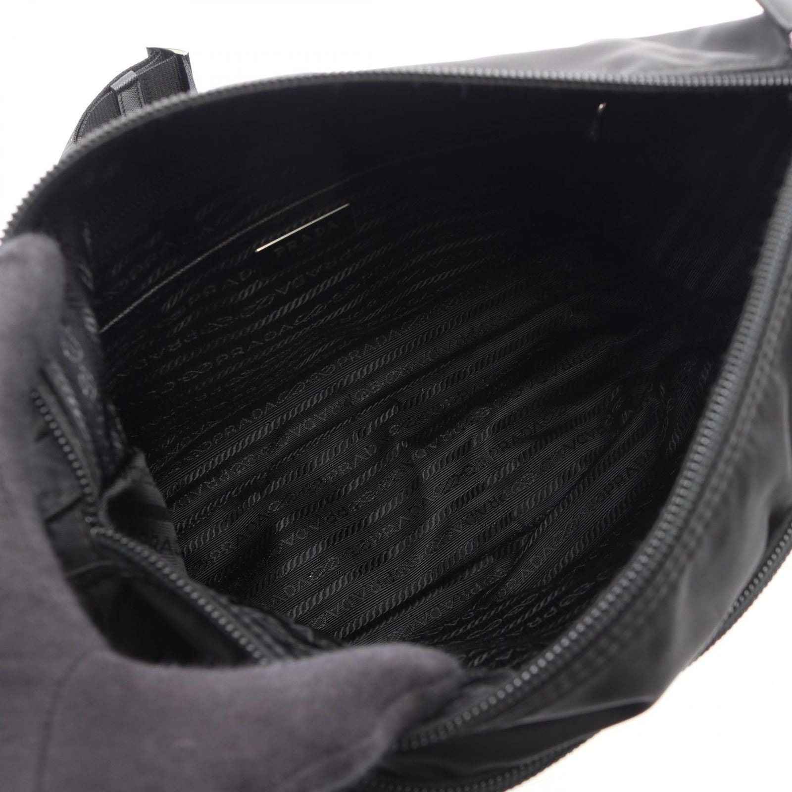 Prada Shoulder Bag Vela Black Nylon Saffiano Leather Triangle Logo — view 3