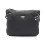 Prada Shoulder Bag Vela Black Nylon Saffiano Leather Triangle Logo