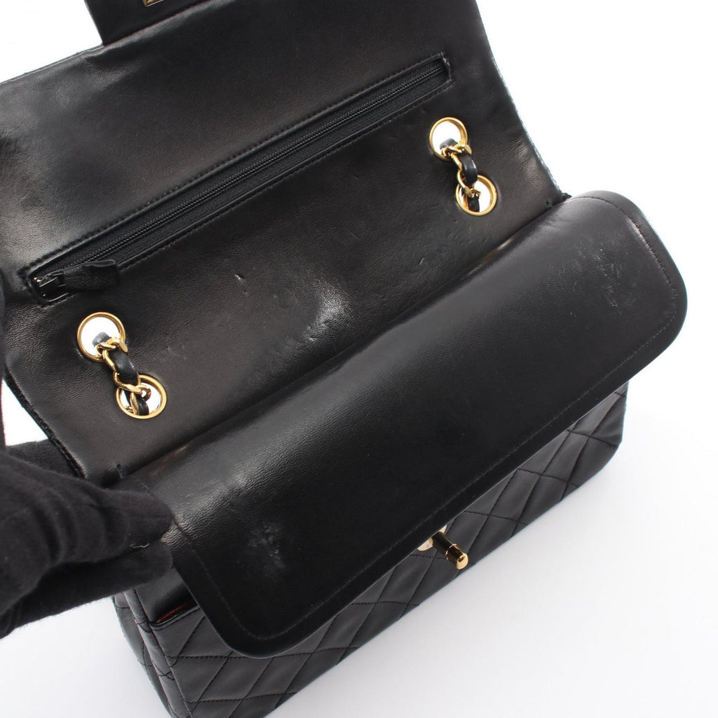 Chanel Shoulder Bag Quilted Double Flap Black Lambskin Chain — view 6