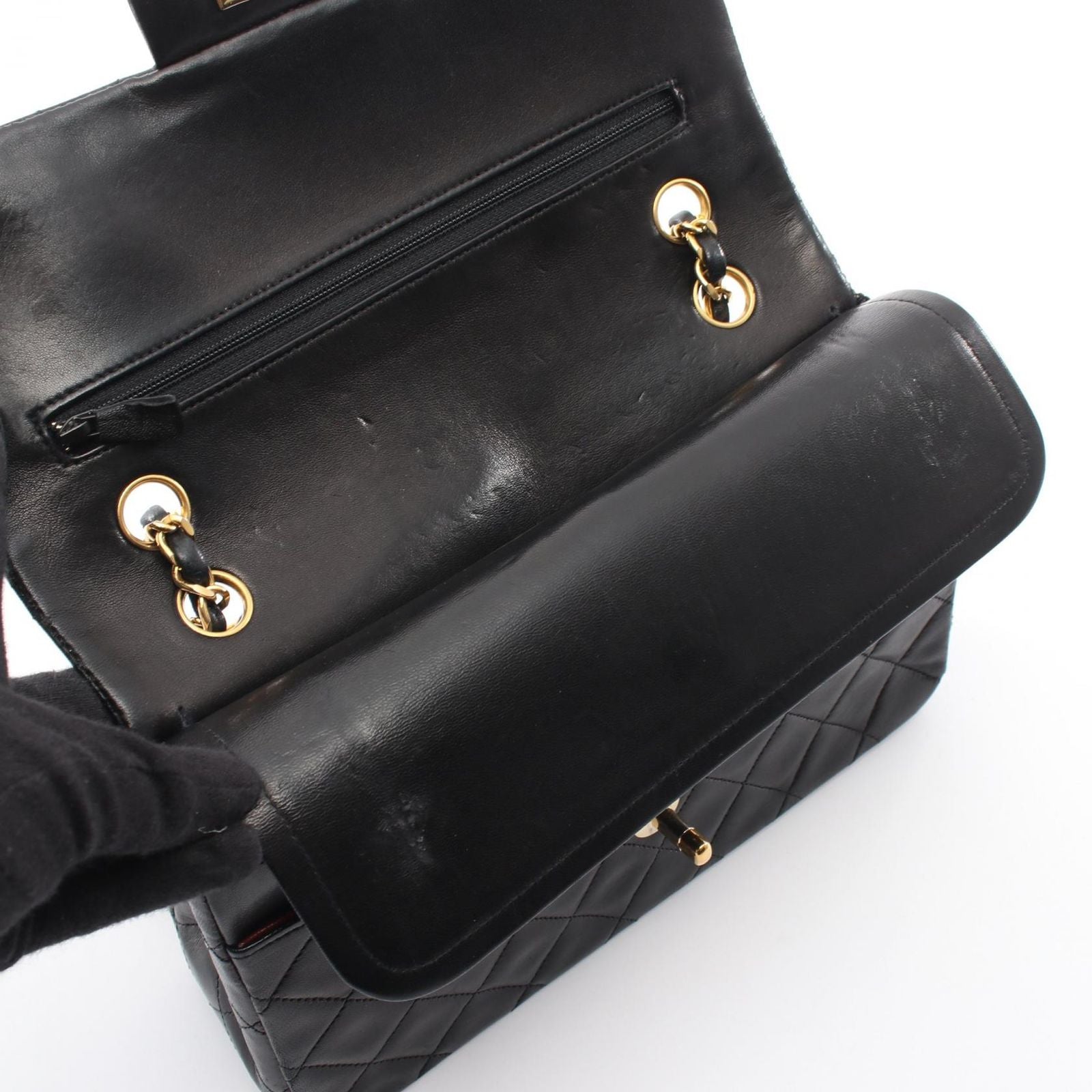 Chanel Shoulder Bag Quilted Double Flap Black Lambskin Chain — view 6