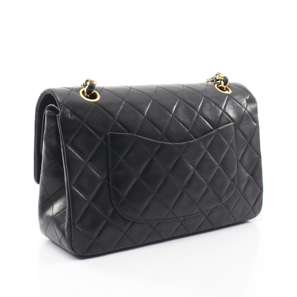 Chanel Shoulder Bag Quilted Double Flap Black Lambskin Chain — view 2