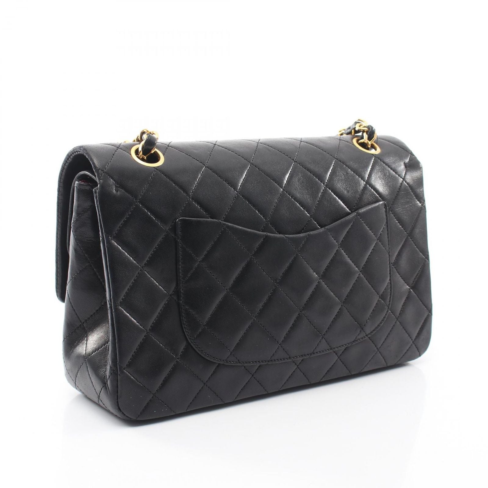 Chanel Shoulder Bag Quilted Double Flap Black Lambskin Chain — view 2
