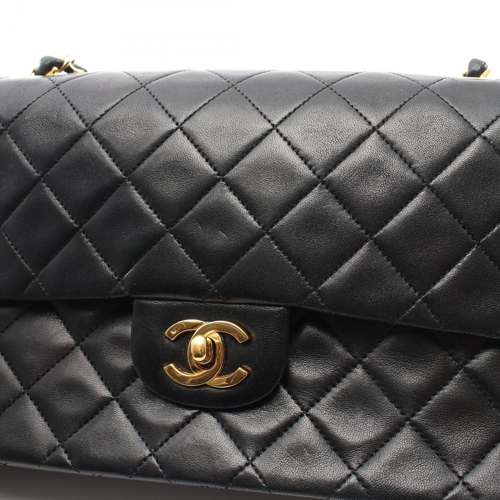 Chanel Shoulder Bag Quilted Double Flap Black Lambskin Chain — view 9