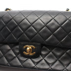 Chanel Shoulder Bag Quilted Double Flap Black Lambskin Chain — view 9
