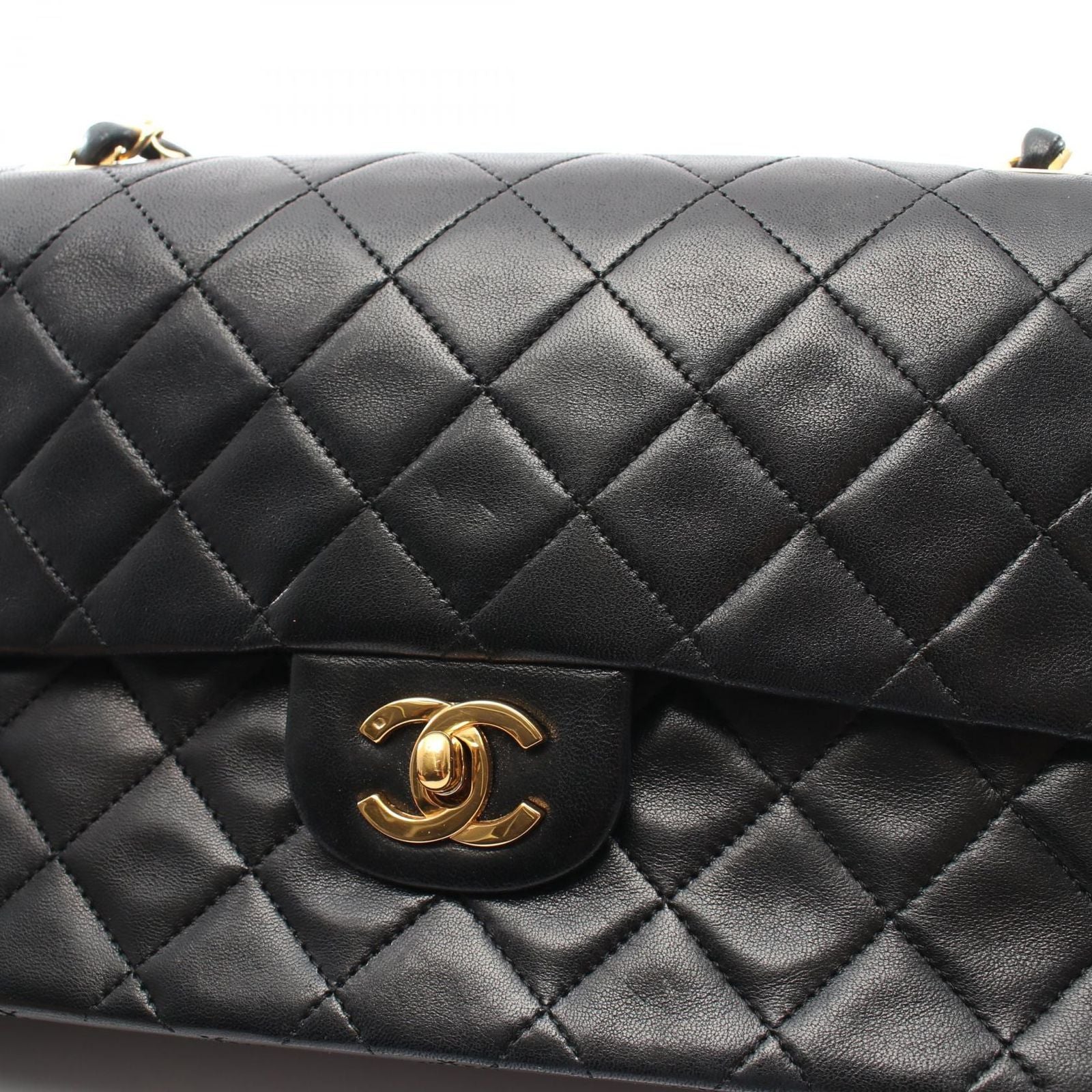 Chanel Shoulder Bag Quilted Double Flap Black Lambskin Chain — view 9