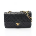 Chanel Shoulder Bag Quilted Double Flap Black Lambskin Chain