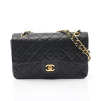 Chanel Shoulder Bag Quilted Double Flap Black Lambskin Chain