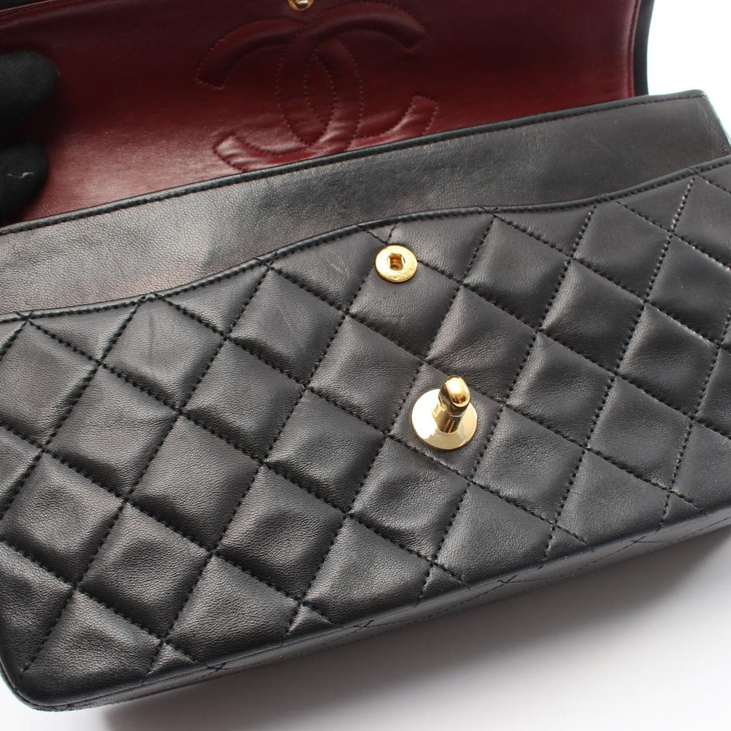 Chanel Shoulder Bag Quilted Double Flap Black Lambskin Chain — view 8