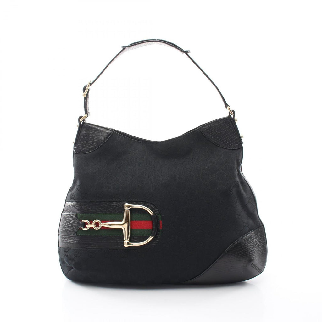 Gucci Shoulder Bag Horsebit GG Canvas Black