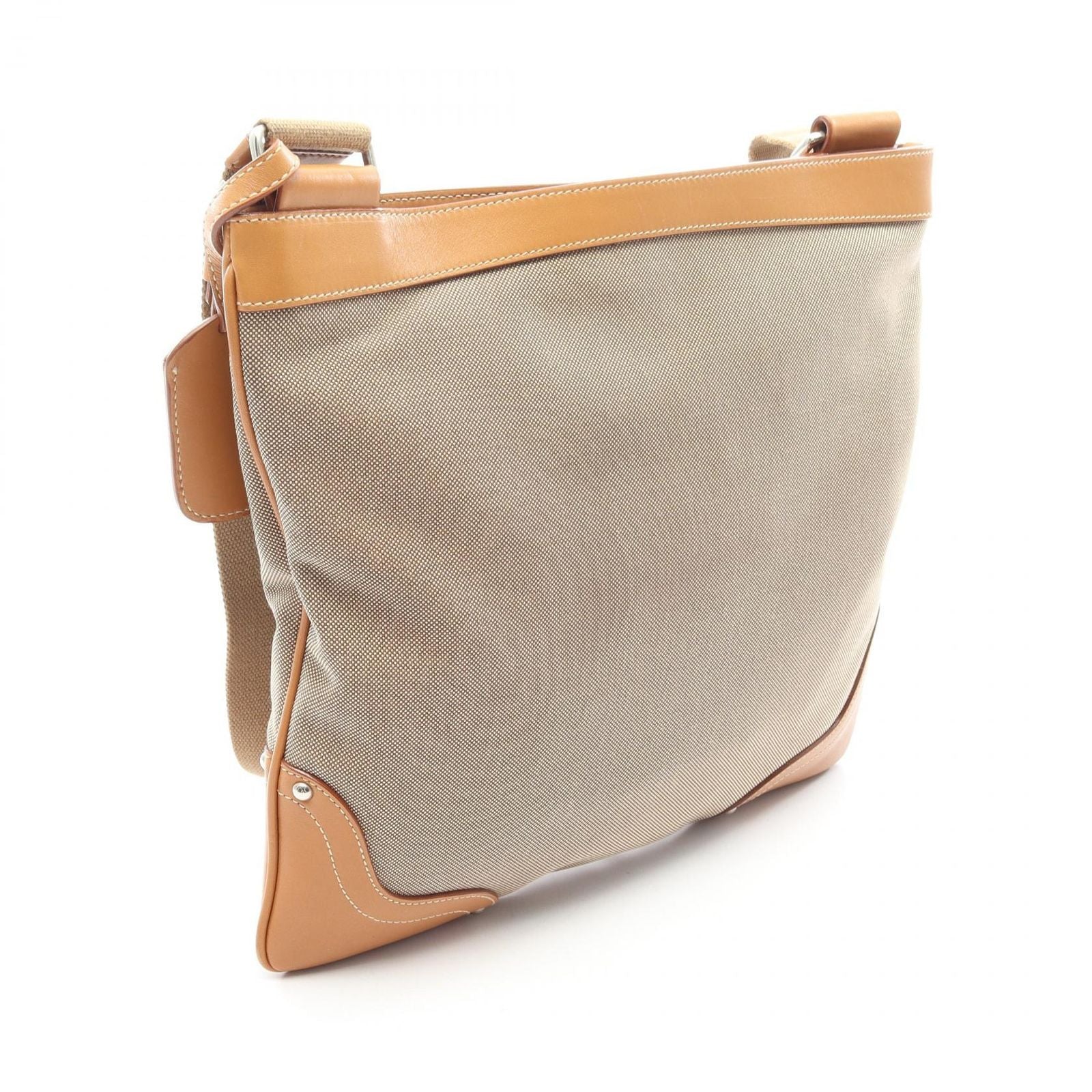 Prada Shoulder Bag Logo Jacquard Beige Canvas Leather — view 2