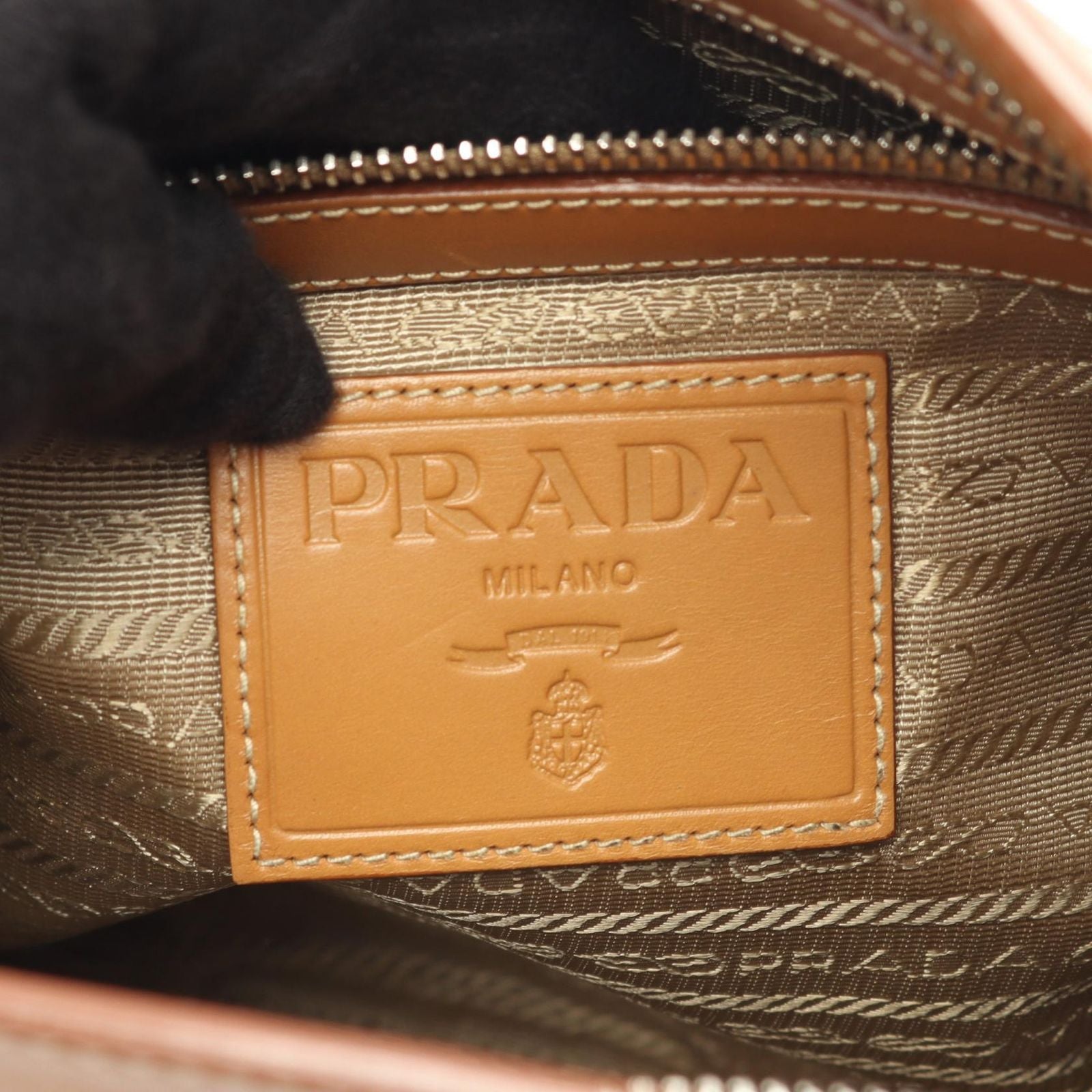 Prada Shoulder Bag Logo Jacquard Beige Canvas Leather — view 4