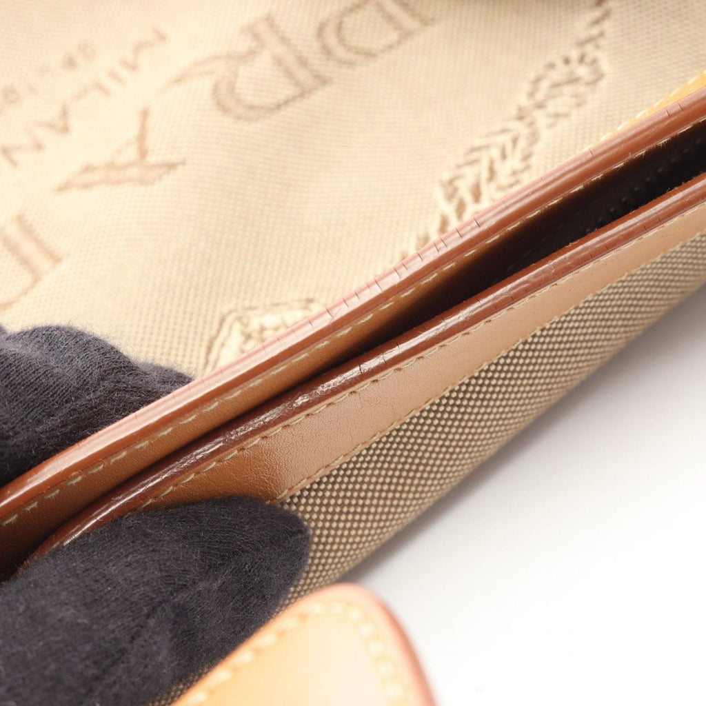 Prada Shoulder Bag Logo Jacquard Beige Canvas Leather — view 7