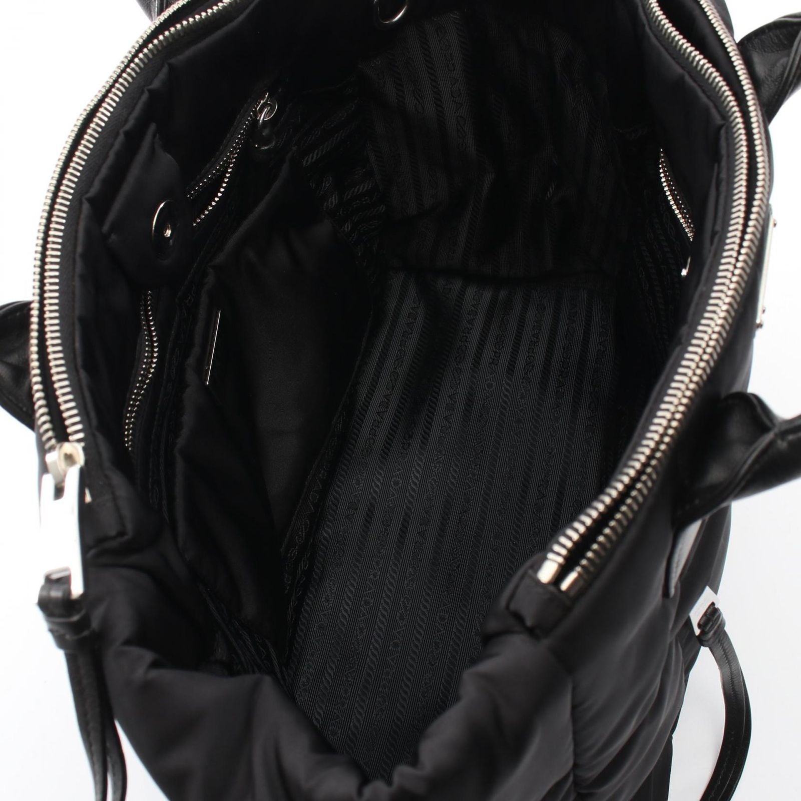 Prada Tote Tessuto Bomber 2-Way Black Nylon Leather — view 3
