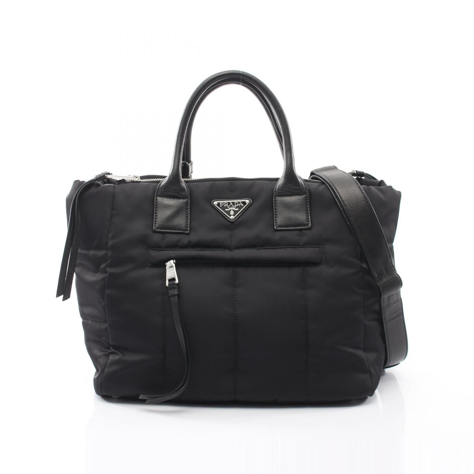 Prada Tote Tessuto Bomber 2-Way Black Nylon Leather
