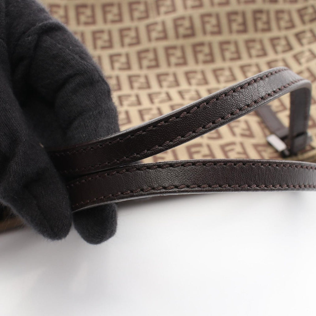 Fendi Tote Zucchino Beige Brown Canvas Leather — view 7
