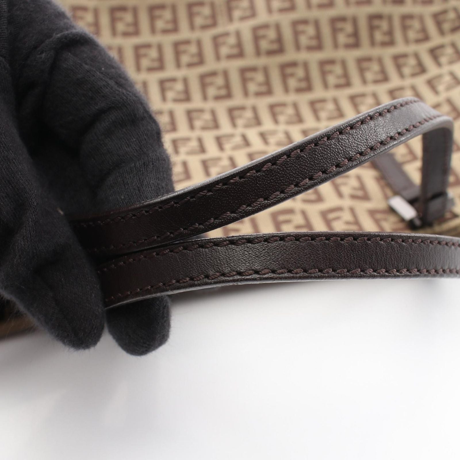 Fendi Tote Zucchino Beige Brown Canvas Leather — view 7