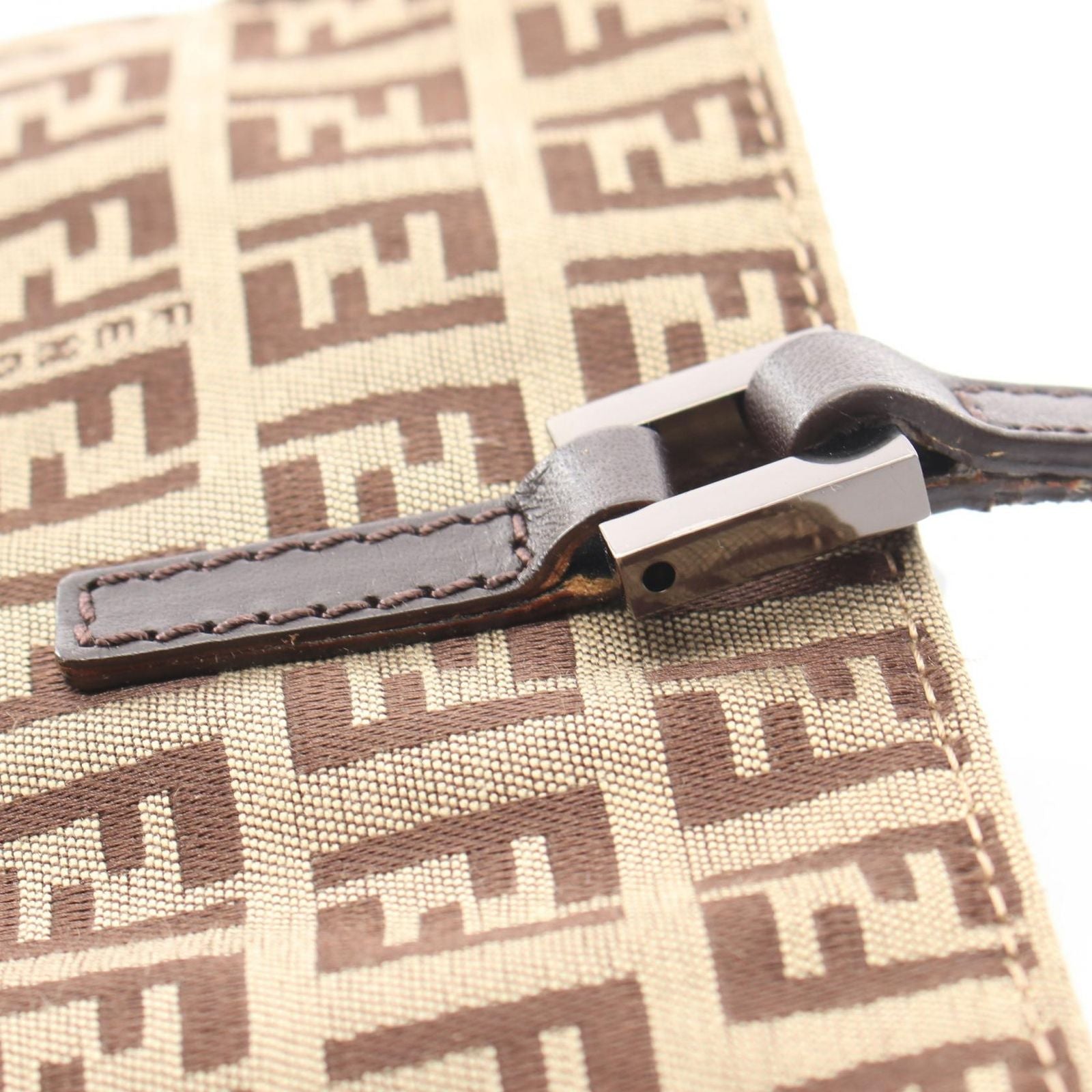 Fendi Tote Zucchino Beige Brown Canvas Leather — view 9