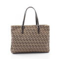 Fendi Tote Zucchino Beige Brown Canvas Leather
