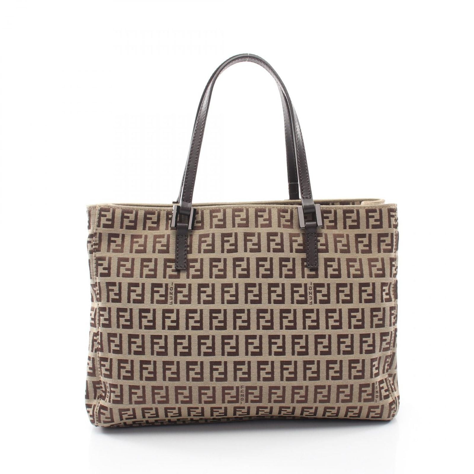 Fendi Tote Zucchino Beige Brown Canvas Leather