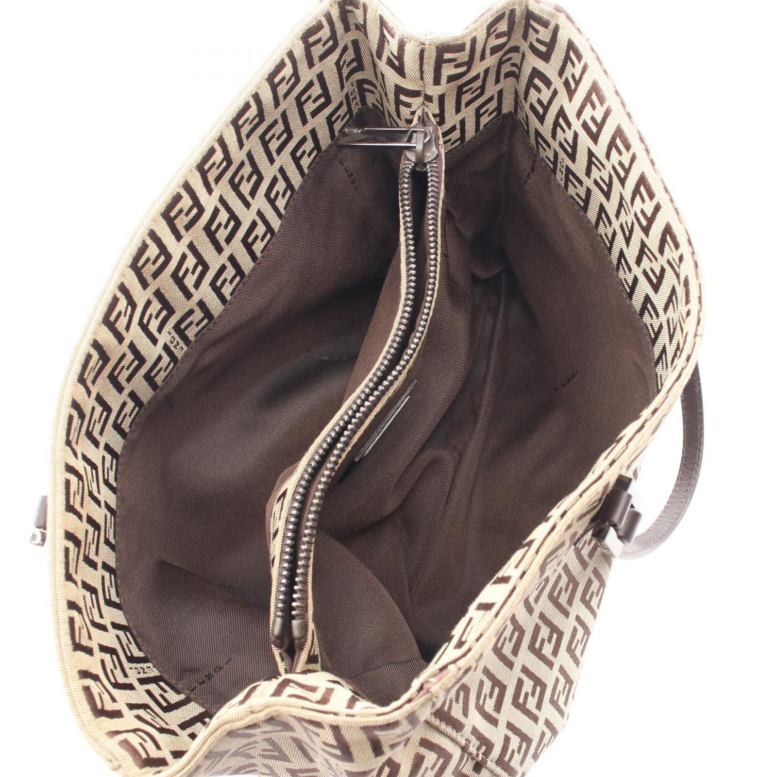 Fendi Tote Zucchino Beige Brown Canvas Leather — view 3
