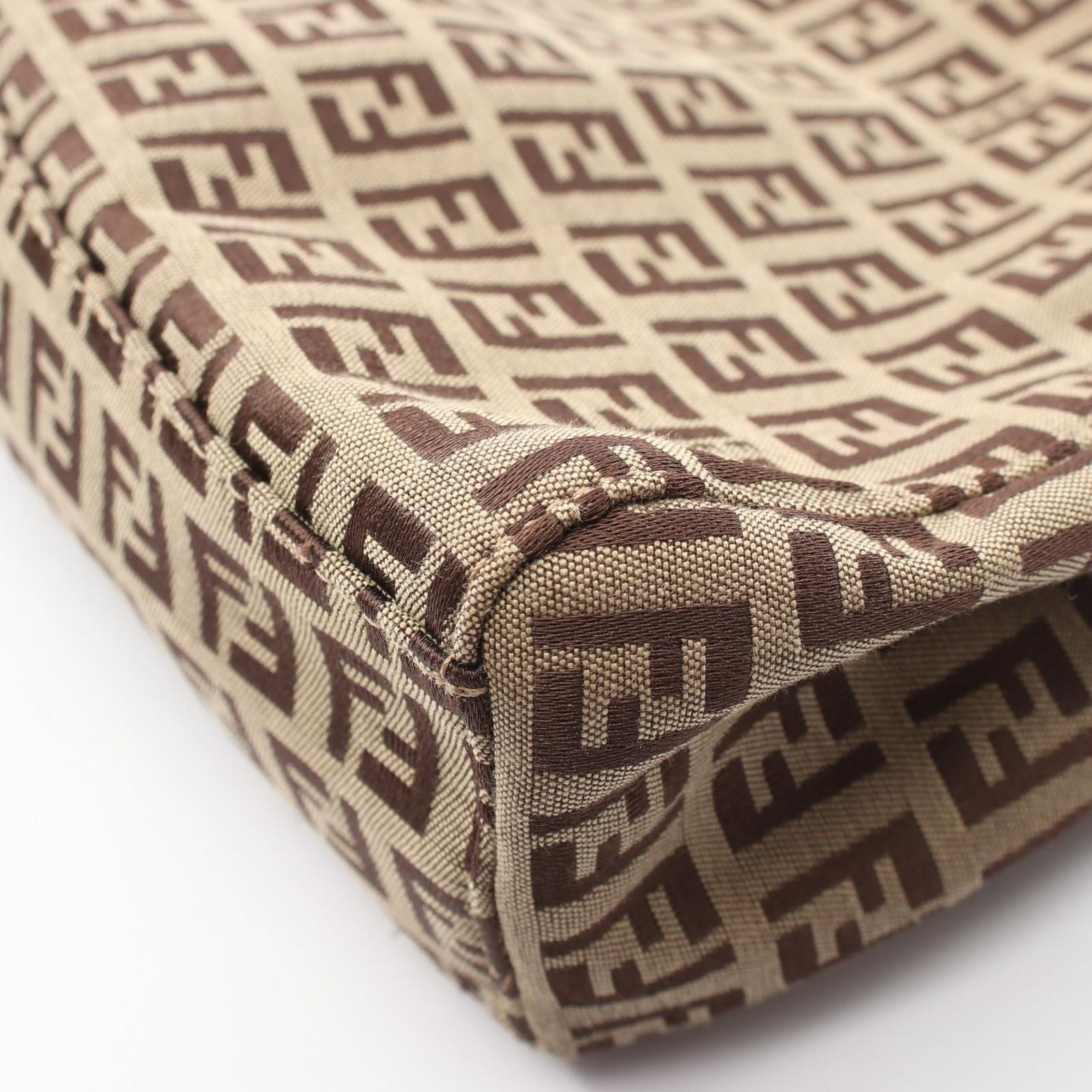 Fendi Tote Zucchino Beige Brown Canvas Leather — view 5