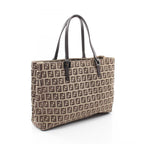 Fendi Tote Zucchino Beige Brown Canvas Leather — view 2