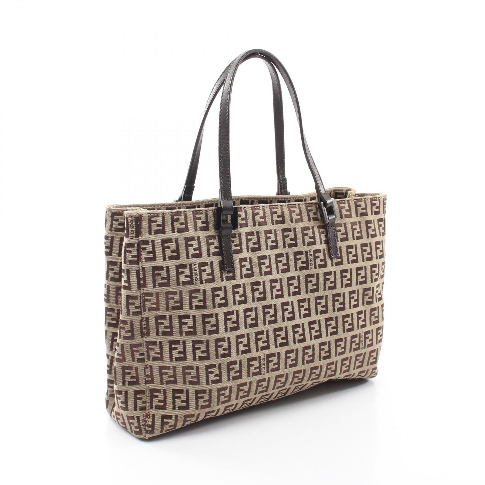 Fendi Tote Zucchino Beige Brown Canvas Leather — view 2