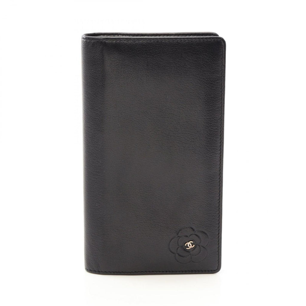 Chanel Bifold Wallet Butterfly Camellia Zip Black Leather
