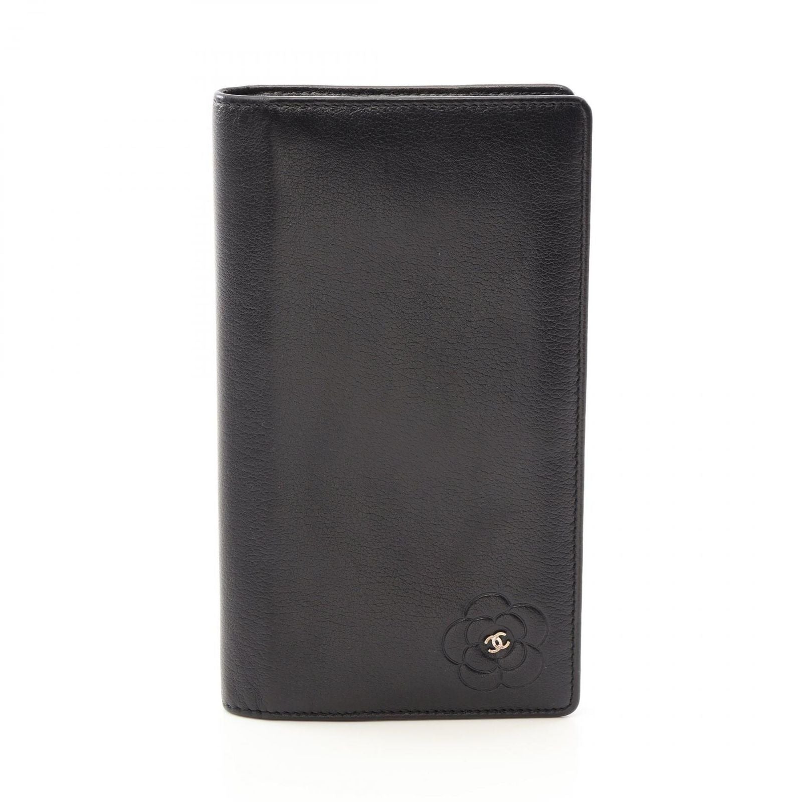 Chanel Bifold Wallet Butterfly Camellia Zip Black Leather