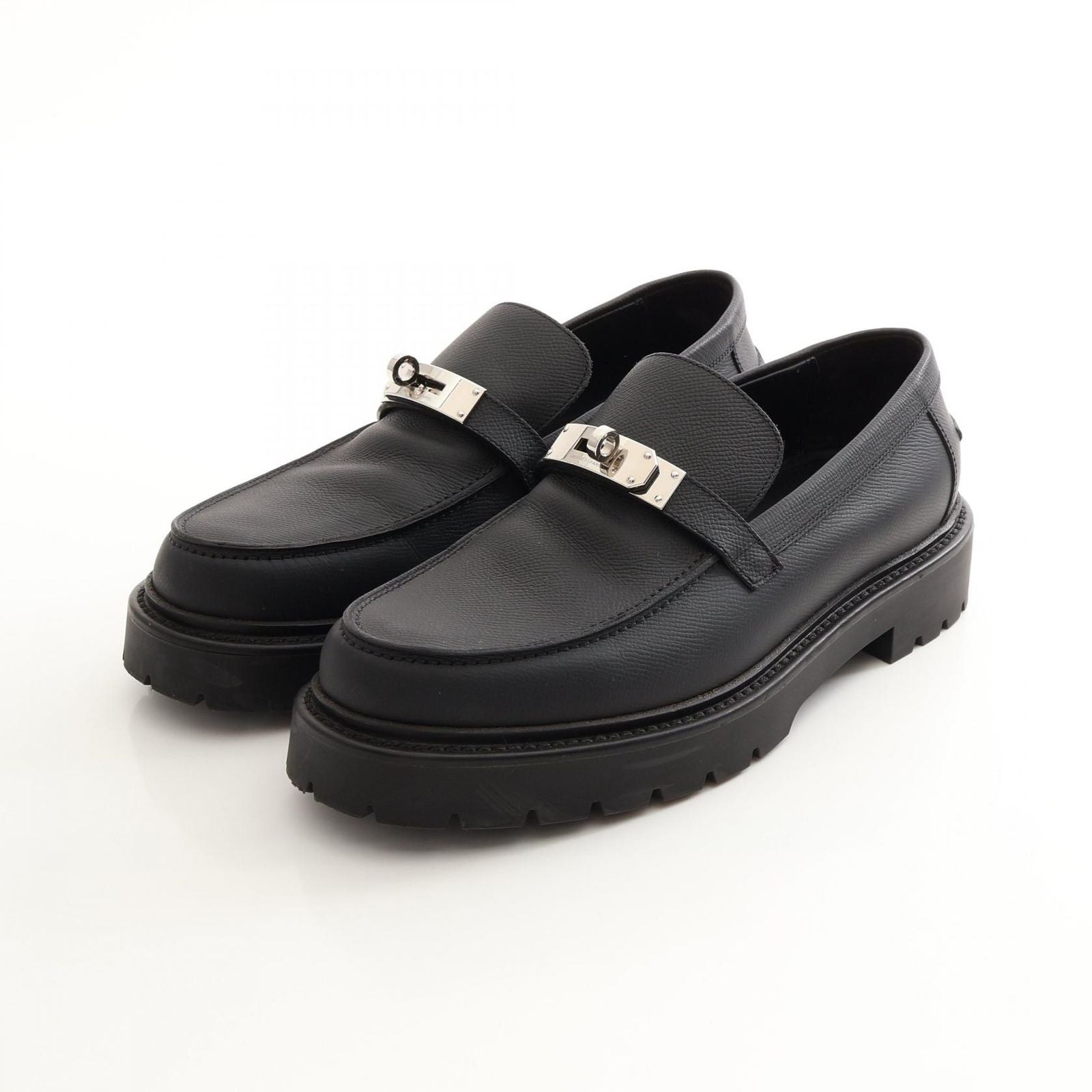 Hermes Loafers Icon Kelly Buckle Black Leather Moccasins
