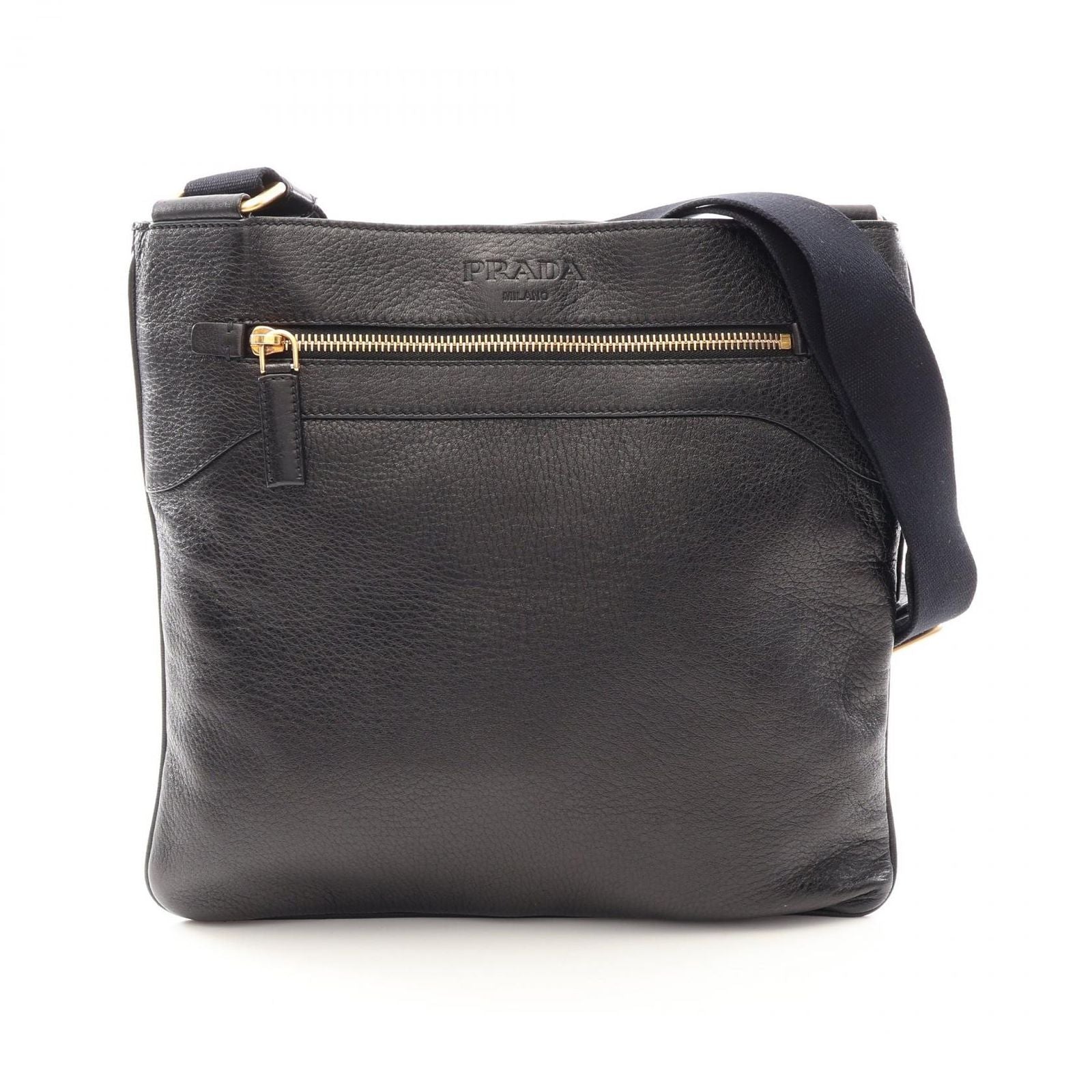 Prada Shoulder Bag Logo Black Leather